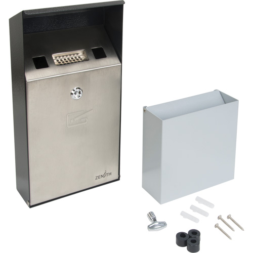 JN620 Cendrier, Montage mural, Acier inoxydable, Capacit&eacute; 1 Litre, Hauteur 11-4/5"