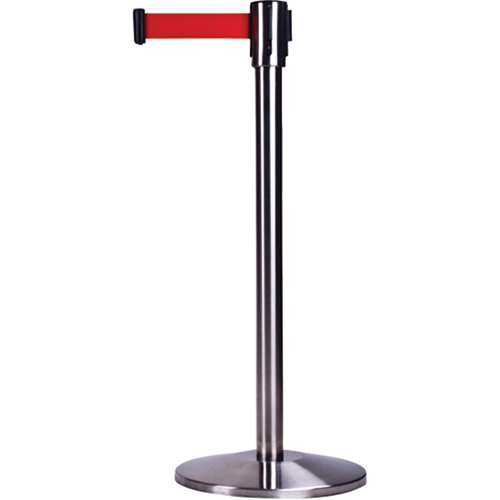 SAS226 Free-Standing Crowd Control Barrier, Steel, 35" H, Red Tape, 7' Tape Length