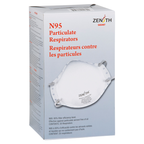 Produits de sécurité Zenith SAS497 Respirateur contre les particules, N95, Certifié NIOSH, Moyen/grand