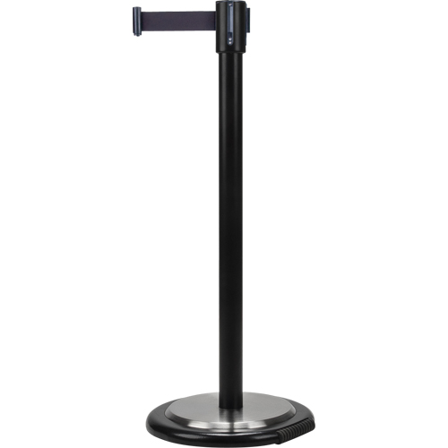 SDN327 Free-Standing Crowd Control Barrier, Steel, 35" H, Black Tape, 7' Tape Length