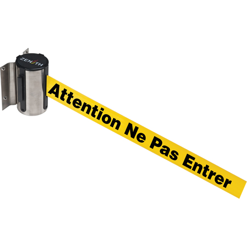 Barrière à fixation murale avec ruban magnétique, Acier, Fixation par vis, 12', Ruban Jaune - SGR019