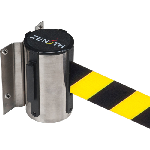 SDN567 Wall Mount Barrier, Steel, Screw Mount, 7', Black/Yellow Tape