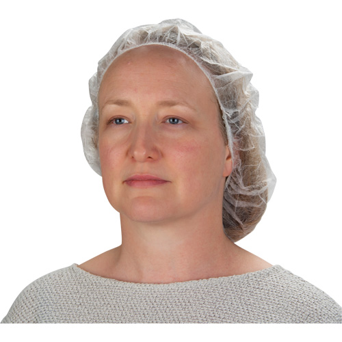 SEC376 Bonnets bouffants non tiss&eacute;s, Polypropyl&egrave;ne, 21"/Grand, Blanc