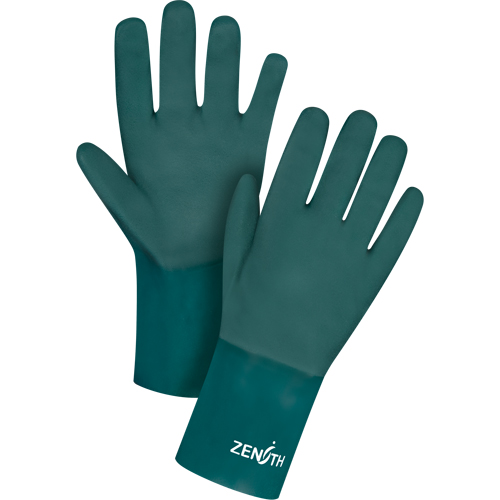 SEE800 Double Dipped Green Gloves, 12" L, PVC, Cotton Jersey Inner Lining, 70-mil