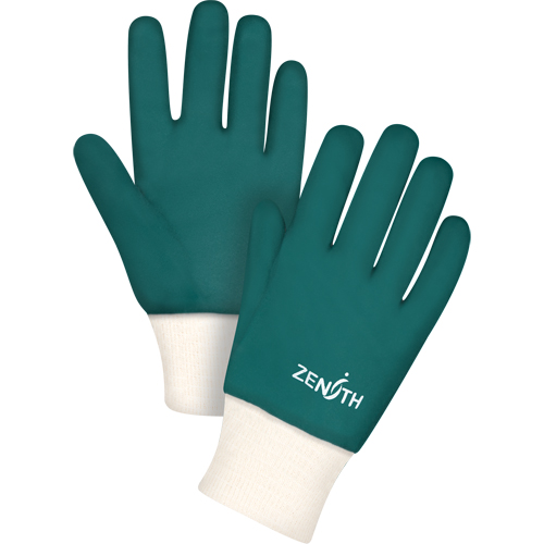 SEE803 Double Dipped Green Gloves, 10" L, PVC, Cotton Jersey Inner Lining, 70-mil