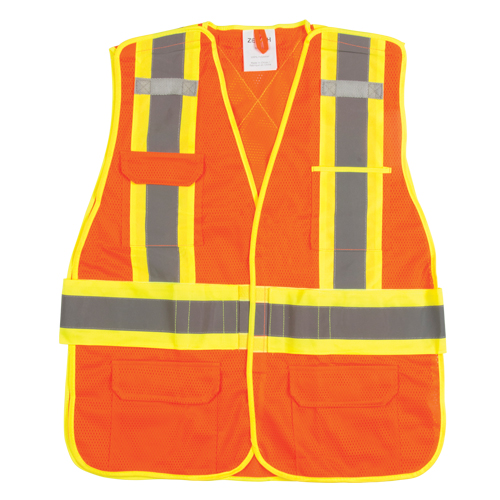 SEF102R Surveyor's Safety Vest, High Visibility Orange, Large, Polyester
