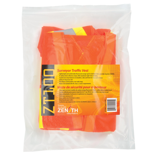 SEF102R Surveyor's Safety Vest, High Visibility Orange, Large, Polyester