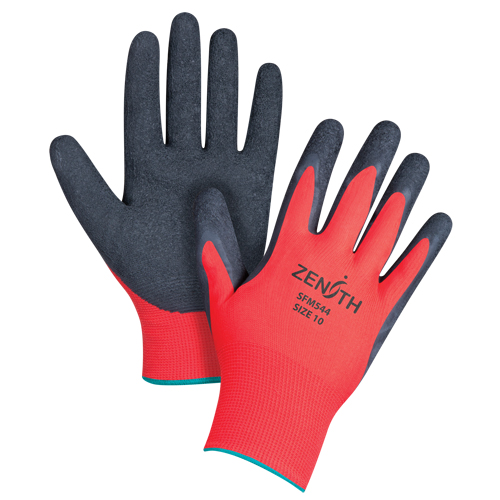 SFM544 Black & Red Crinkle Grip Coated Gloves, 10/X-Large, Rubber Latex Coating, 13 Gauge, Polyester Shell