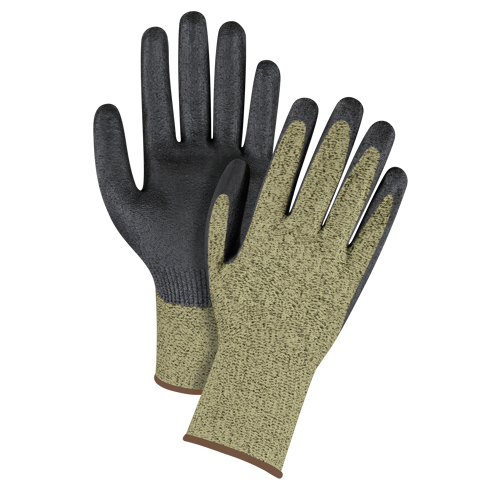 SGF147 Black & Yellow Seamless Stretch Cut-Resistant Gloves, Size Large/9, 13 Gauge, Foam Nitrile Coated, Aramid Shell, ASTM ANSI Level A6