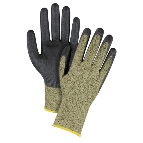 SGF149 Gants &eacute;lastiques sans coutures r&eacute;sistants &agrave; la coupe noir & jaune, Taille 2T-Grand/11, Calibre 13, Rev&ecirc;tement Mousse de nitrile, Enveloppe en Aramide, ASTM ANSI niveau A6