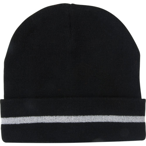 SGJ105 Bonnet en tricot avec bande r&eacute;fl&eacute;chissante argent&eacute;e, Taille unique, Noir