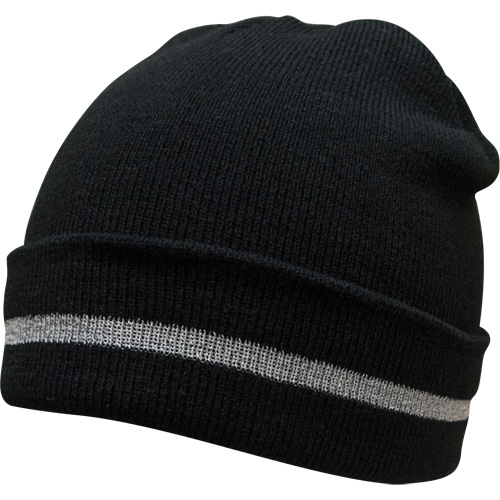 SGJ105 Bonnet en tricot avec bande r&eacute;fl&eacute;chissante argent&eacute;e, Taille unique, Noir