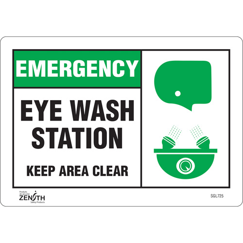 SGL725 Enseigne Eye wash Station Keep Area Clear, 7" x 10", Vinyle, Anglais avec pictogramme