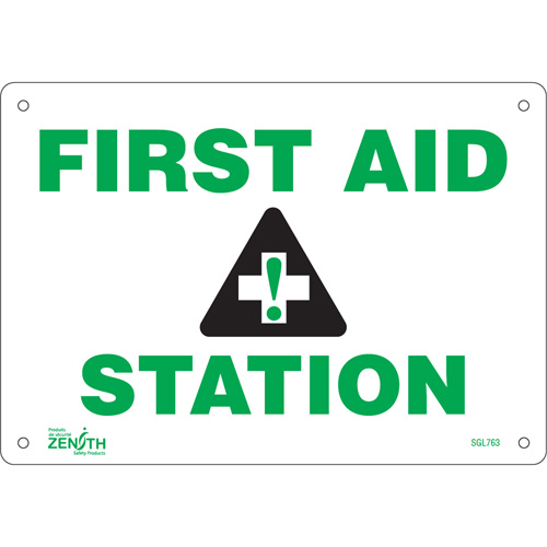 SGL763 "First Aid Station" Sign, 7" x 10", Aluminum, English with Pictogram