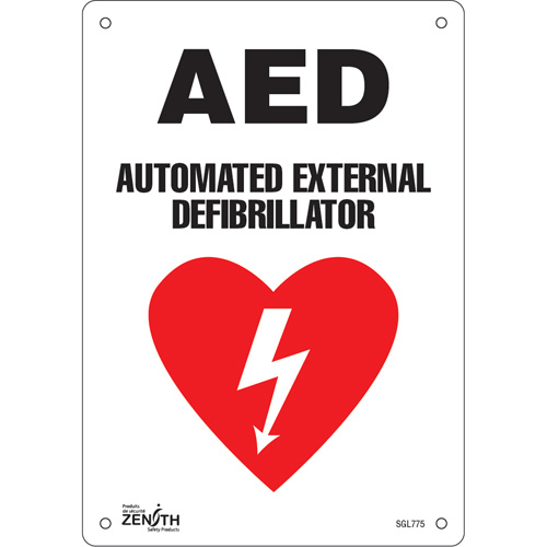 SGL775 "AED Automated External Defibrillator" Sign, 10" x 7", Aluminum, English with Pictogram