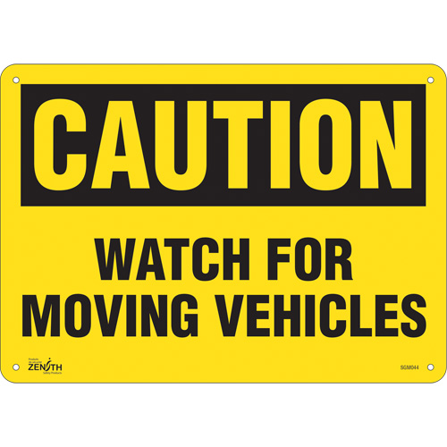 SGM044 "Watch For Moving Vehicles" Sign, 10" x 14", Plastic, English