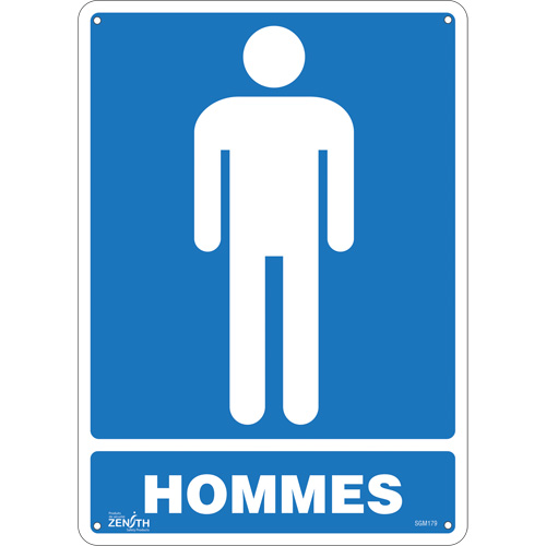 SGM179 "Hommes" Sign, 14" x 10", Plastic, French with Pictogram
