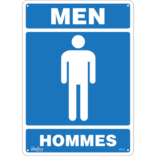 SGM187 "Men - Hommes" Sign, 14" x 10", Plastic, Bilingual with Pictogram