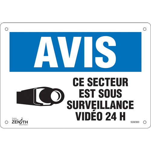 SGM300 "Ce Secteur est Sous Surveillance" Sign, 7" x 10", Plastic, French with Pictogram
