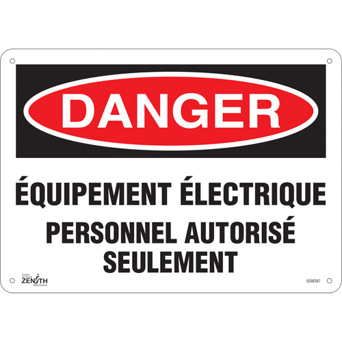 SGM387 "&eacute;quipement &eacute;lectrique" Sign, 10" x 14", Plastic, French
