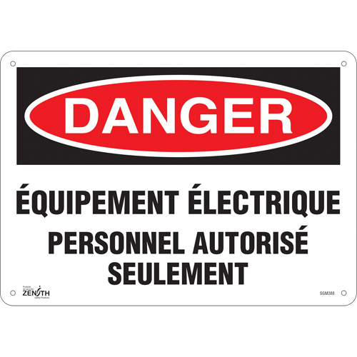 SGM388 "&eacute;quipement &eacute;lectrique" Sign, 10" x 14", Aluminum, French