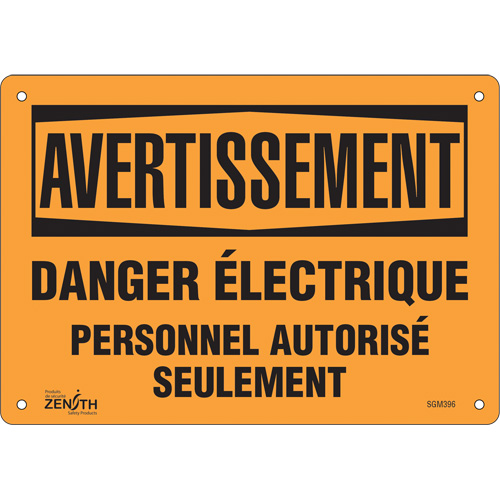 SGM396 "Danger &eacute;lectrique" Sign, 7" x 10", Plastic, French