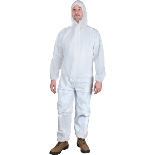 SGM432 Hooded Coveralls, Medium, White, Microporous
