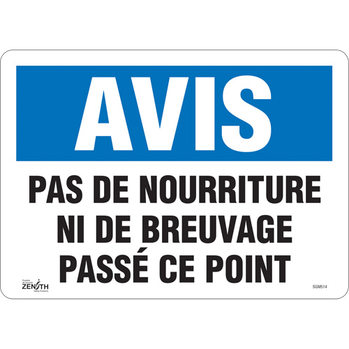 SGM514 "Pas de Nourriture" Sign, 10" x 14", Vinyl, French