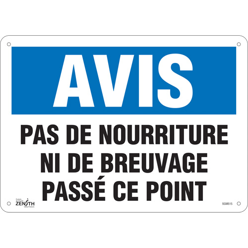 SGM515 "Pas de Nourriture" Sign, 10" x 14", Plastic, French