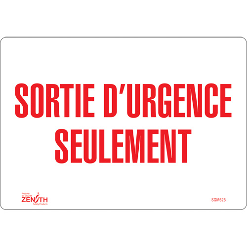 SGM625 "Sortie D'Urgence" Sign, 7" x 10", Vinyl, French