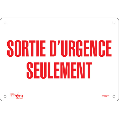 SGM627 "Sortie D'Urgence" Sign, 7" x 10", Aluminum, French