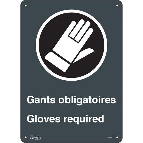 SGM693 "Gant Obligatoires - Gloves Required" Sign, 14" x 11", Aluminum, Bilingual with Pictogram
