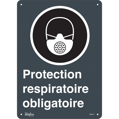 SGM707 "Protection Respiratoire Obligatoire" Sign, 14" x 10", Plastic, French with Pictogram