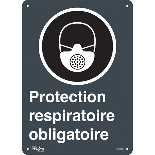 SGM708 "Protection Respiratoire Obligatoire" Sign, 14" x 10", Aluminum, French with Pictogram