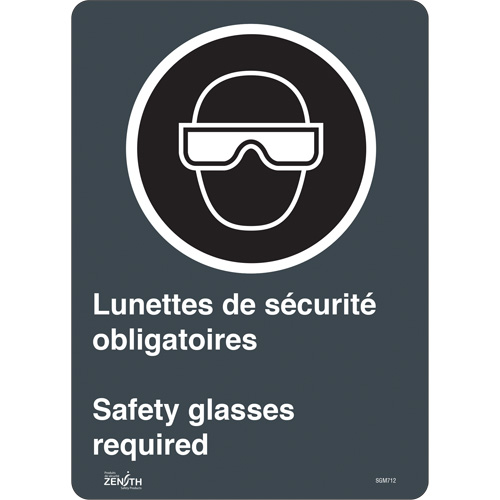 SGM712 "Safety Glasses Required/Lunettes de s&eacute;curit&eacute; obligatoires" Sign, 14" x 10", Vinyl, Bilingual with Pictogram