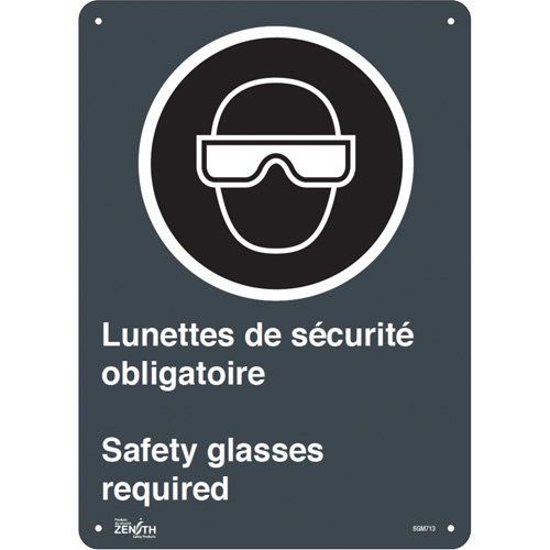 SGM713 "Safety Glasses Required/Lunettes de s&eacute;curit&eacute; obligatoires" Sign, 14" x 10", Plastic, Bilingual with Pictogram
