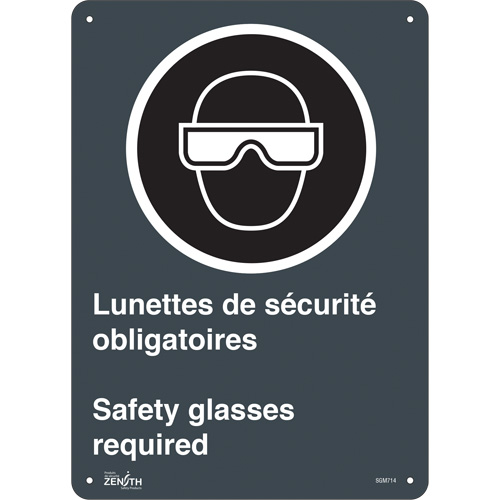 SGM714 "Safety Glasses Required/Lunettes de s&eacute;curit&eacute; obligatoires" Sign, 14" x 10", Aluminum, Bilingual with Pictogram