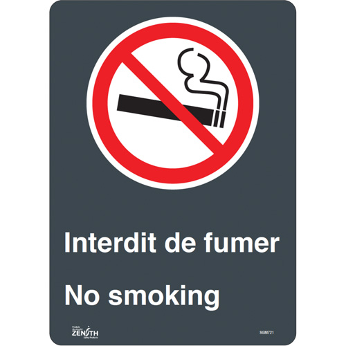 SGM721 "Interdit De Fumer/No Smoking" Sign, 14" x 10", Vinyl, Bilingual with Pictogram
