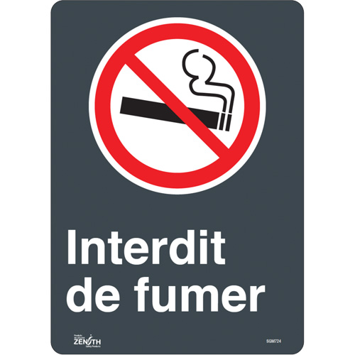 SGM724 "Interdit De Fumer" Sign, 14" x 10", Vinyl, French with Pictogram