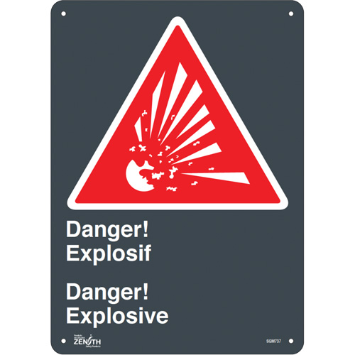 SGM737 Enseigne Explosif/Explosive, 14" x 10", Plastique, Bilingue avec pictogramme