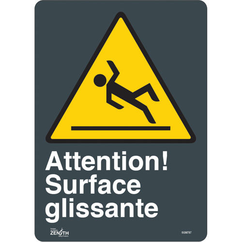 SGM787 "Surface Glissante" Sign, 14" x 10", Vinyl, French with Pictogram