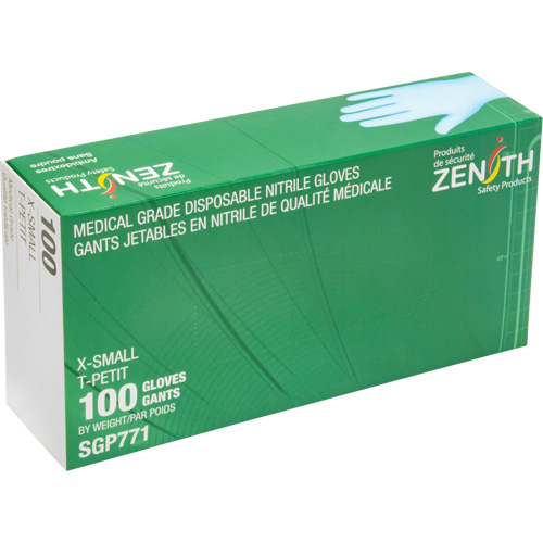 SGP771 Gants jetables de calibre m&eacute;dical r&eacute;sistants &agrave; la perforation, T-petit, Nitrile, 4,5 mils, Sans poudre, Bleu, Classe 2