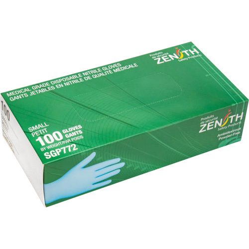 SGP772 Gants jetables de calibre m&eacute;dical r&eacute;sistants &agrave; la perforation, Petit, Nitrile, 4,5 mils, Sans poudre, Bleu, Classe 2