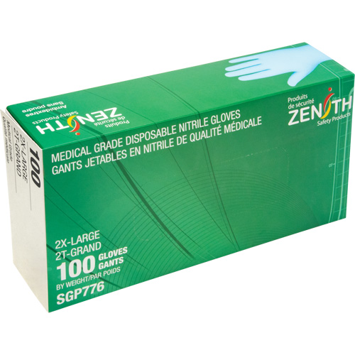 SGP776 Gants jetables de calibre m&eacute;dical r&eacute;sistants &agrave; la perforation, 2T-Grand, Nitrile, 4,5 mils, Sans poudre, Bleu, Classe 2