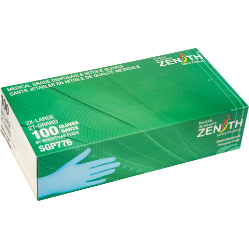 SGP776 Gants jetables de calibre m&eacute;dical r&eacute;sistants &agrave; la perforation, 2T-Grand, Nitrile, 4,5 mils, Sans poudre, Bleu, Classe 2