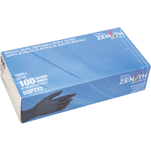 SGP777 Puncture-Resistant Medical-Grade Disposable Gloves, Small, Nitrile, 5-mil, Powder-Free, Black, Class 2
