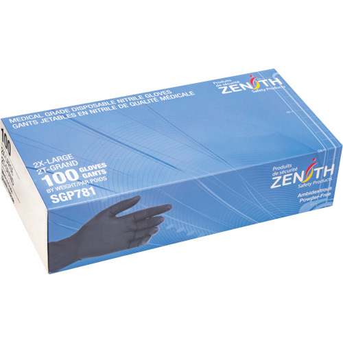SGP781 Gants jetables de calibre m&eacute;dical r&eacute;sistants &agrave; la perforation, 2T-Grand, Nitrile, 5 mils, Sans poudre, Noir, Classe 2