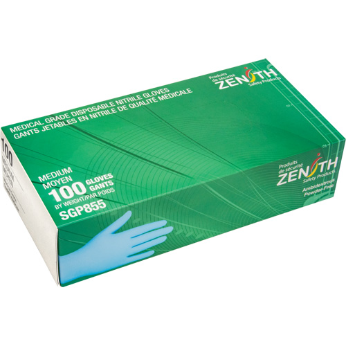 SGP855 Puncture-Resistant Medical-Grade Disposable Gloves, Medium, Nitrile, 3.5-mil, Powder-Free, Blue, Class 2