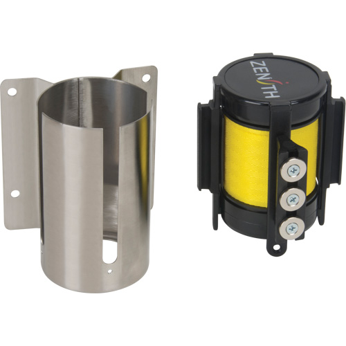 SGR019 Barri&egrave;re &agrave; fixation murale avec ruban magn&eacute;tique, Acier, Fixation par vis, 12', Ruban Jaune