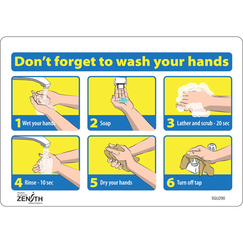 SGU290 Enseigne avec pictogramme "Don't Forget to Wash Your Hands", 7" x 10", Vinyle, Anglais avec pictogramme